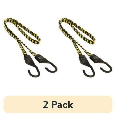 (2 pack) Hyper Tough Green/Black Poly-Pro Flat Bungee Cord, 48 inch, 2 Bungees