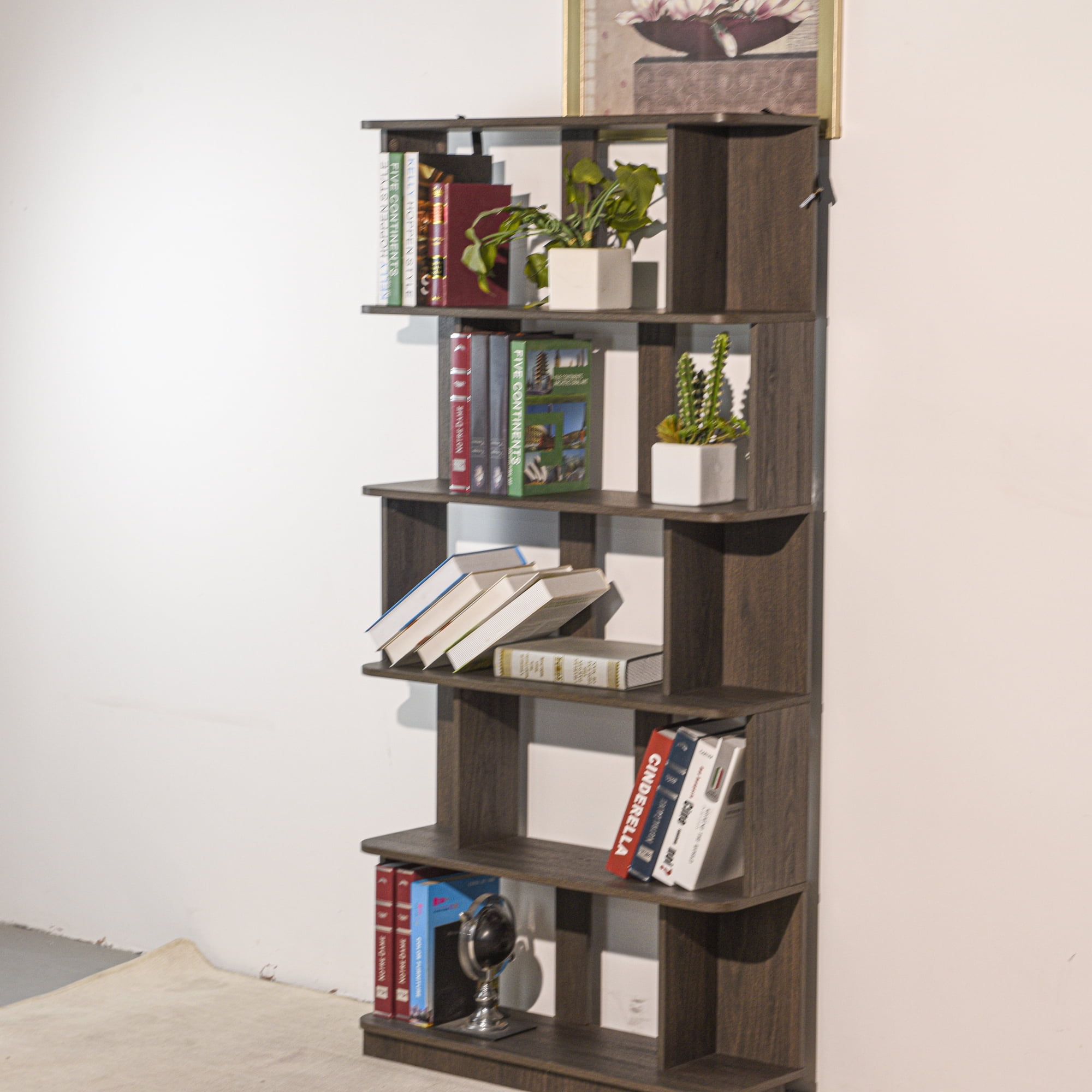 Leumius 5 Tier Open Storage Bookcase,Free Combination Bookshelf,Wood Display Shelving for Living Room Home Office Bedroom Decor Organizer,31.5" L x 64.56" H,Dark Brown