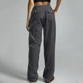 thumbnail image 2 of Pantalones con cordón ajustable de mezcla de lino en color liso para mujer: pantalones de cintura alta, elásticos y de pierna recta con bolsillos, tallas S-XXXXXL, 2 of 5