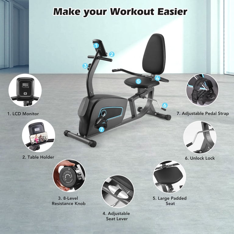 Naipo Recumbent Exercise Bike, 300 lb Capacity, 8-Level Resistance photo 2