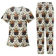 thumbnail image 2 of Nursing Scrubs，Women's Short-Sleeve Easter Print Nursing Scrubs Set with Pockets，Light Brown，S, 2 of 4