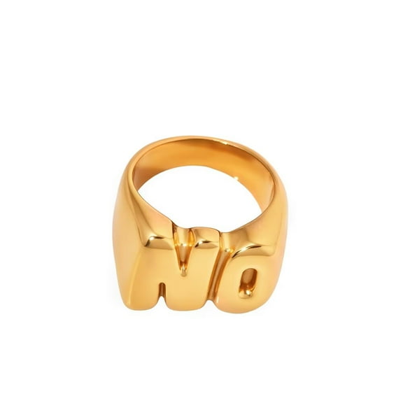 PAMTIER Women Stainless Steel Letter Ring with Word NO Minimalist Design Bold Statement Jewelry Gold Size 7