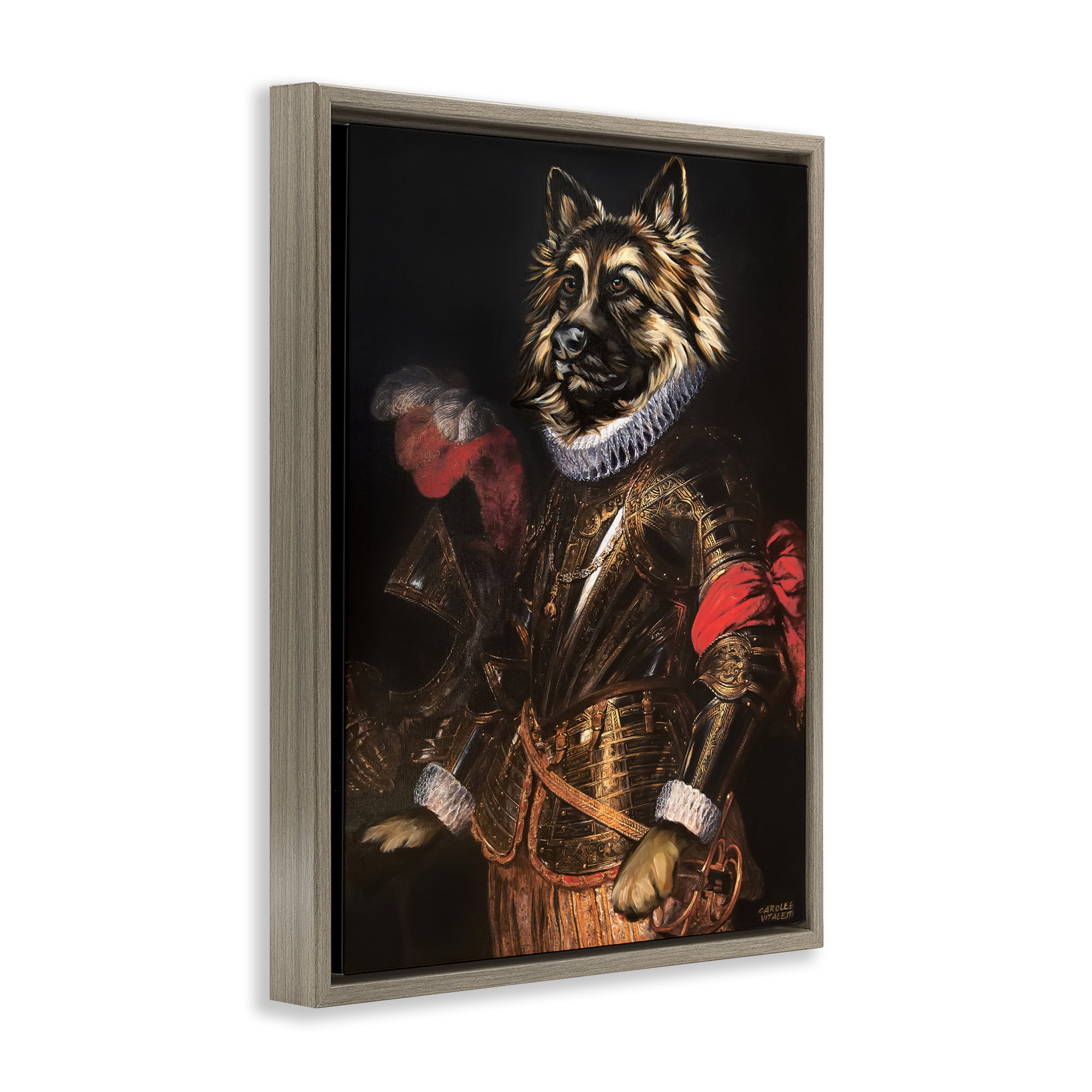 Stupell Industries Renaissance Dog Portrait History & Language Painting Brown Floater Framed Canvas Art Print Wall Art, 25 x 31