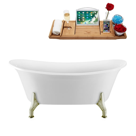 59" Streamline N1080BNK-IN-GLD Clawfoot Tub and Tray With Internal Drain