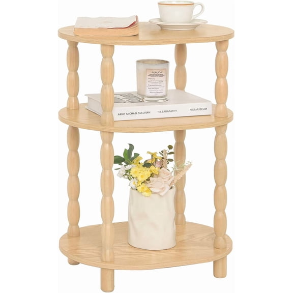 End Table, Small Oval Side Table for Small Spaces, Modern Night Stand Accent Table for Living Room, Bedroom, Natural