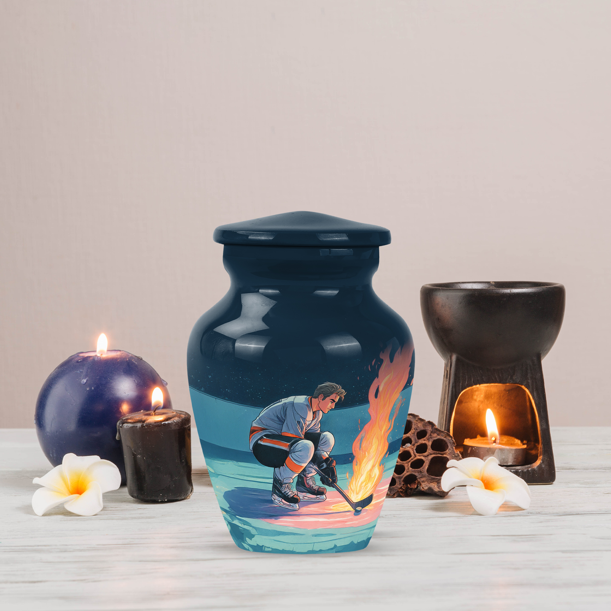 MUKTIVE Ice Hockey Urn for Ashes for Adult, Blue Keepsake Urn for Ashes Adult Human, Urn for Women & Men Player, 3 Inch Small Miniature Urn for Male & Female
