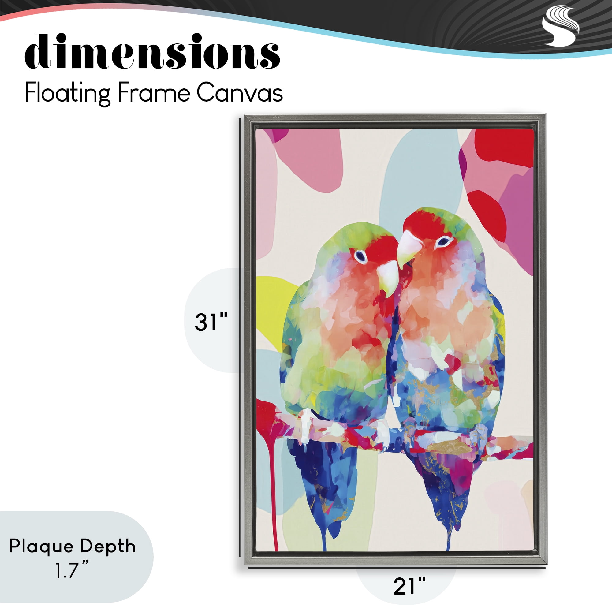Stupell Industries Lovebirds on a Branch Gray Framed Floater Canvas Wall Art, design by Chromatic Storm Studio