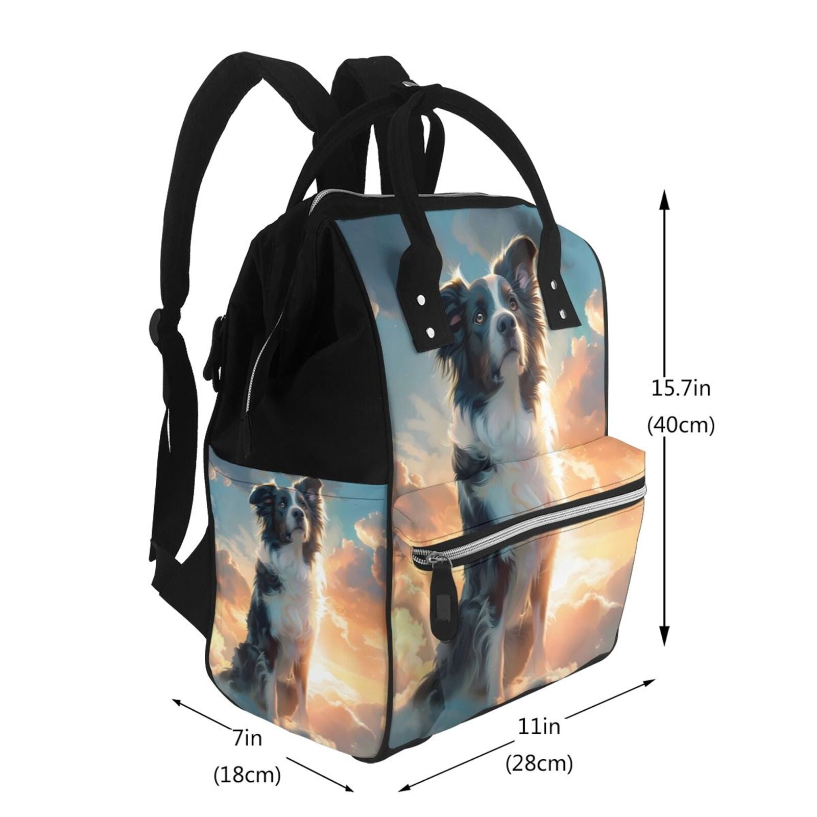 Fuzoiu Cloud Border Collie Print Diaper Bag Backpack,Baby Essentials Travel Tote,Multi function Waterproof Diaper Bag, Travel Essentials Baby Bag - Unisex