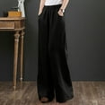 thumbnail image 3 of WIZUTIZ Womens Dress Pants Retro Leisure Relaxed Fit Wide Leg Summer Pants Spandex Elastic High Rise Full Length Trousers Solid with Pockets Beach Pants for Teen Girls Dance Vacation Black, 3 of 6