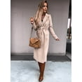 thumbnail image 5 of Women'S Notched Lapel Long Sleeves Slim Mid-Long Wool Blend Outerwear Casual Fall Winter Coats with Belt Apricot S, 5 of 8