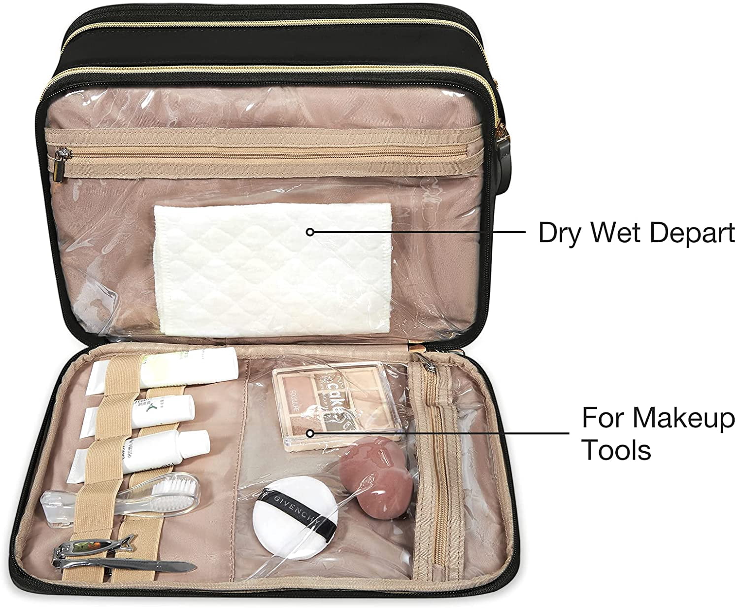 Large Toiletry Bag, Travel Makeup Organizer, Water-resistant Makeup Cosmetic Bag Door Room Essentials Travel Bag for Accessories, Shampoo, Full Sized Container, Toiletries (Black, Large)