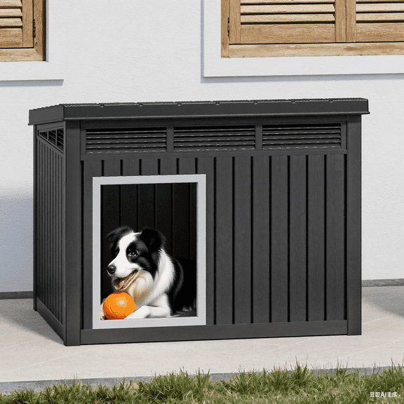 FICARTS Dog House for Both Indoor and Outdoor with Weatherproof Roof Removable Floors for Medium to Large Dogs Interior Space (Black, Medium(31.9"D x 24.8"W x 24.1"H))