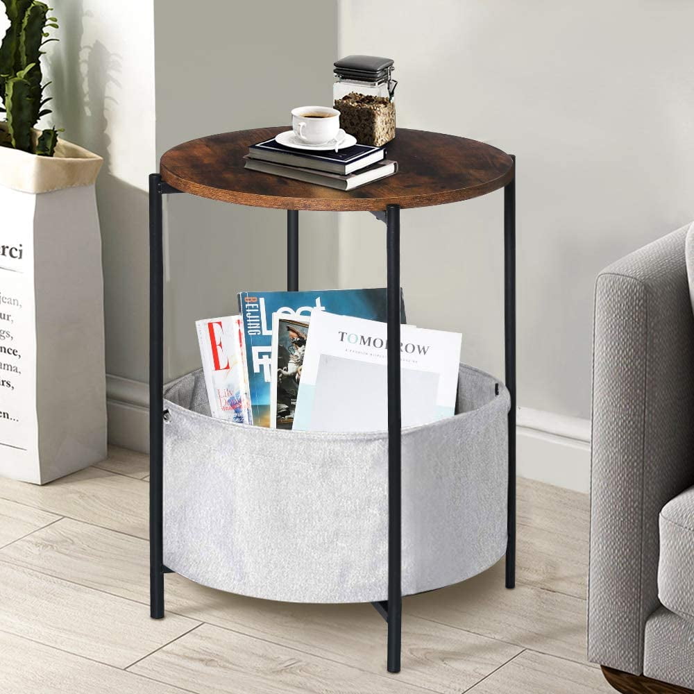 Round Side End Tables with Storage Bag for Living Room Bedroom