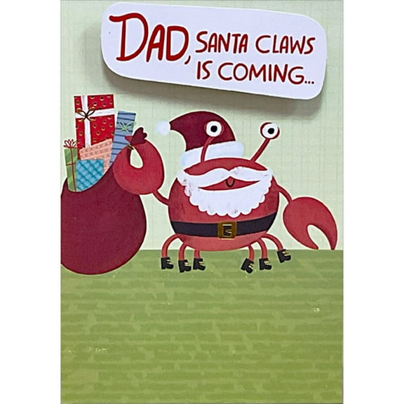 Designer Greetings Santa Claws is Coming: Crab in Santa Suit 3D Spring Activated Banner Funny / Humorous Christmas Card for Dad