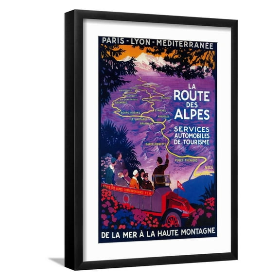 Art.com La Route Des Alpes Vintage Poster - Europe Art Print by Lantern Press, Black Frame Wall Art, 17" x 23"