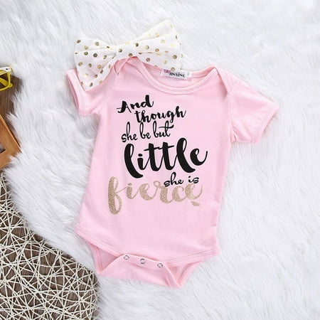 

Newborn Toddler Baby Girls Pink Bodysuit Romper Jumpsuit Headband Clothes Set