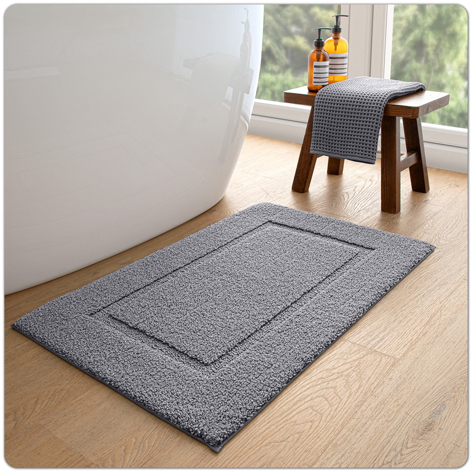 OEAKAY Traditional Shag Bath Mat, Dark Grey Soft Microfiber Bathroom Rug for Bathroom Floor, 20"x32", Machine Washable, Super Absorbent and Non-Slip