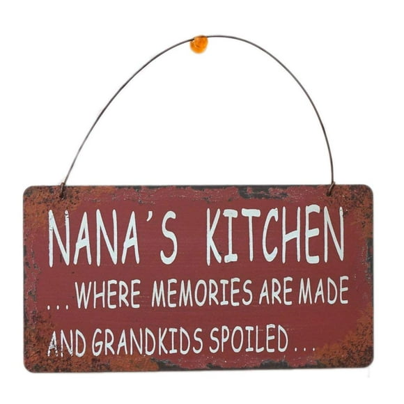 Attraction Design Metal Decorative Nanas Kitchen Sign Wall Plaque, 4 X 7.5 Inch Vintage Style Hanging Sign Wall Decor Saying Nanas Kitchen Where Memories are Made and Grandkids are Spoiled