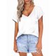 thumbnail image 1 of Estrela Camiseta de satén con cuello en V para mujer con bolsillo de manga corta cómoda y moderna camiseta informal para mujer Top blanco XL, 1 of 6