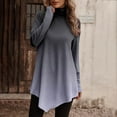 thumbnail image 1 of DPTALR Femmes Tempérament Couleur Unie à Manches Longues Col Rond T-shirt à Manches Longues Irrégulier, 1 of 5