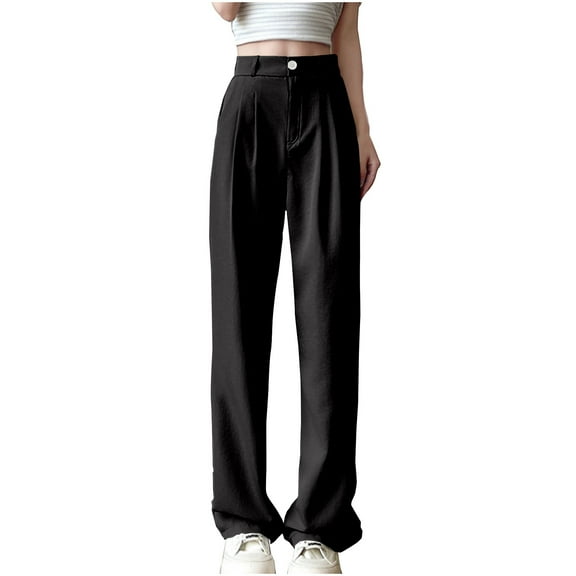Oplxuo Women's High Waisted Work Pants Loose Pleated Front Straight Leg Business Casual Office Dress Pants with Pockets