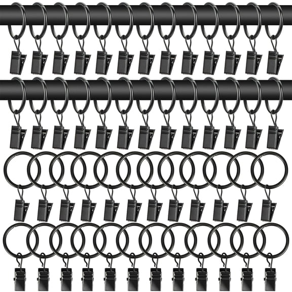 50PCS Heavy Duty Curtain Rings with Clips, 1.26 Inch Metal Fasteners, for Thick Pleated Curtains, Hats, Lanterns, Craft Display, Home Decor, Black