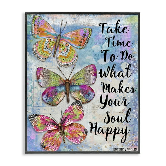 Stupell Industries Makes Your Soul Happy Butterfly Animals Painting Black Framed Art Print Wall Art, 11 x 14