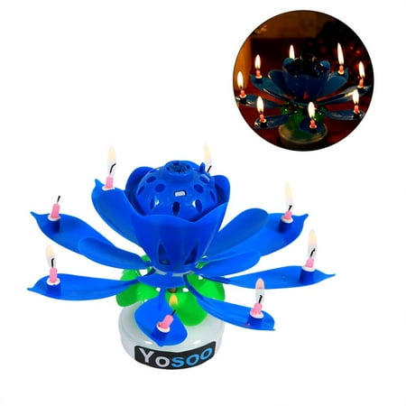 Yosoo 1 pcs Magical Blossom Lotus Musical Rotating 8 Candle Best Gift for