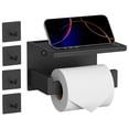 thumbnail image 1 of Portarrollos de papel higiénico negro mate con estante y 4 ganchos adhesivos para toallas, soporte autoadhesivo o de tornillo para rollos de papel higiénico, de acero inoxidable SUS 304, 1 of 4