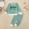 thumbnail image 2 of HFHAPW Baby Toddler Boy Girl Fall Winter Clothes Embroidery Stripe Pullover Pants Sets Infant Long Sleeve Sweatshirt Outfits 0 6 12 18 Months 2T 3T 4T 5T 6T 7T 8T 9T(Light Green,3-6 M), 2 of 9