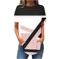thumbnail image 2 of Blouses pour Femmes, T-Shirt à Col Rond Imprimé Patchwork Mode pour Femmes, Manches Courtes Amples, 2 of 3
