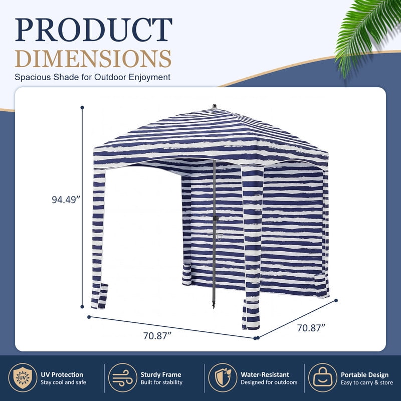 Simenmax 6x6ft Beach Cabana, Large Beach Canopy with Side Wall, UPF 50+ Protection Easy Setup Beach Tent Sun Shelter, Portable Beach Tent for Whole Family, Dark Blue