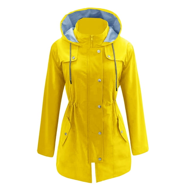 Veste Imperméable Coupe-Vent à Capuche pour Femmes pour Randonnée et Voyage en Plein Air, Manteau Léger Résistant à l'Eau avec Fermeture Éclair à l'Avant et Manches Retroussables