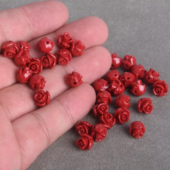 U8MO 30pcs Flower Shape 8mm Artificial Coral Loose Spacer Beads For Jewelry Making-Deep Red