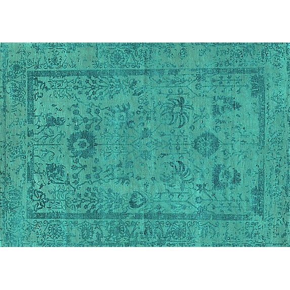 Ahgly Company Machine Washable Indoor Rectangle Oriental Turquoise Blue Industrial Area Rugs, 7' x 9'