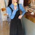 thumbnail image 2 of Vestidos de tirantes para mujer, lisos, elegantes, estilo japonés, tiernos, a media pantorrilla, holgados, combinables, vaqueros, vintage, preppy, dulces, 2023, 2 of 6