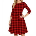 thumbnail image 3 of Women's Cocktail Dress Evening Dress 3/4 Sleeve Plaid Vintage Wedding Guest Dress for Party Banquet Spring Fall,Red,L, 3 of 6