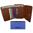 thumbnail image 2 of Moga Ladies Genuine Leather Trifold ID Card Holder Wallet With Zippered Compartment Women (Tan), 2 of 6