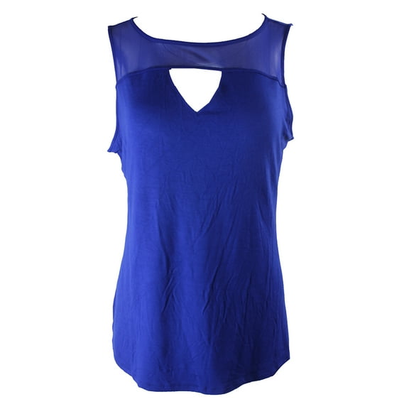 inc womens mesh inset keyhole tank top blue l