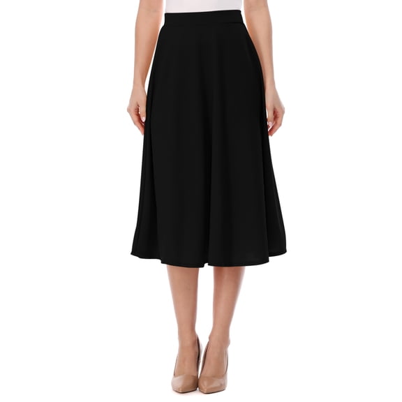 Moa Collection High-Waisted Elastic Band Solid Midi Skirt for Women, Casual Style