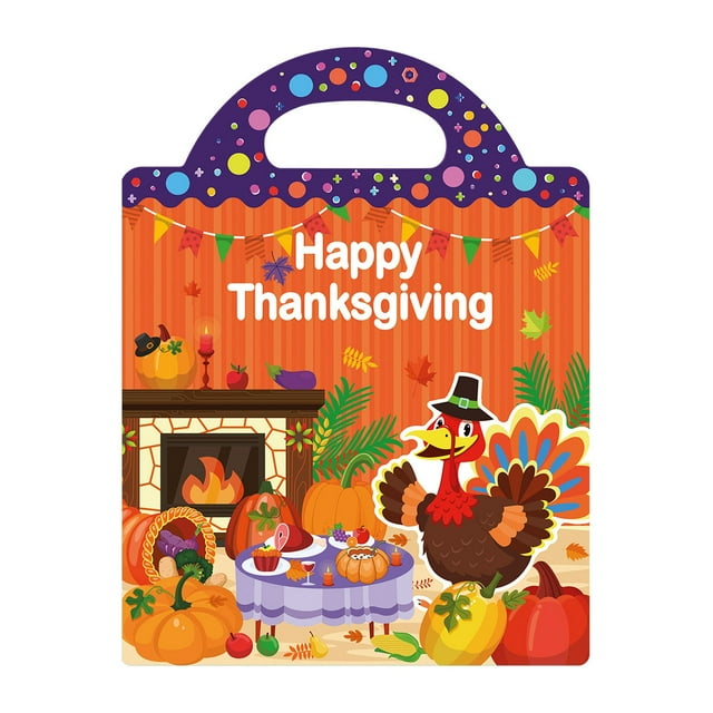 Reusable Sticker Book For Kids Thanksgiving Theme With Pvc Material Travel Toys Educational Activities Fine Motor Skills Development Age 1-4 Toddlers Gift