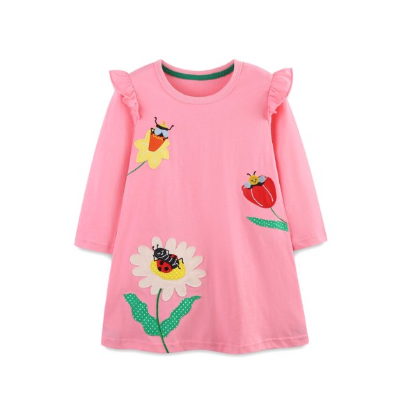 THDHVS Dresses for Girls,Girls Print Ruffle Sleeve Round Neck Dress Long Sleeve Midi Length Fashion Casual,Girls Long Sleeve Dress 6-8 Years