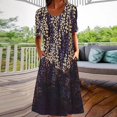 thumbnail image 2 of CNKOO Robe Grande Taille pour Femmes Col Rond Manches Mi-Longues Été Rétro Floral Plage 2022, 2 of 5