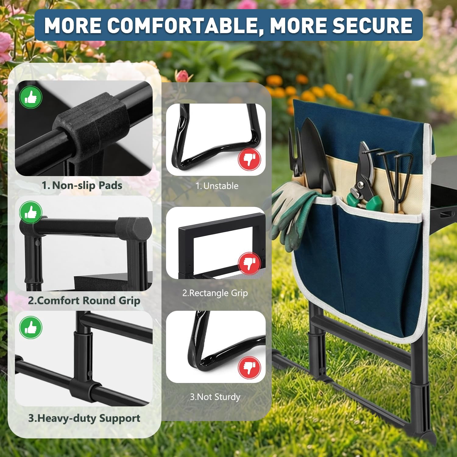 Garden Kneeler and Seat for Seniors – Heavy Duty Anti-Tip Gardening Stool with Widened Thick Soft Kneeling Pad, Foldable Garden Bench with Sturdy Handles, Gardening Gifts for Women Men Mom (Green)