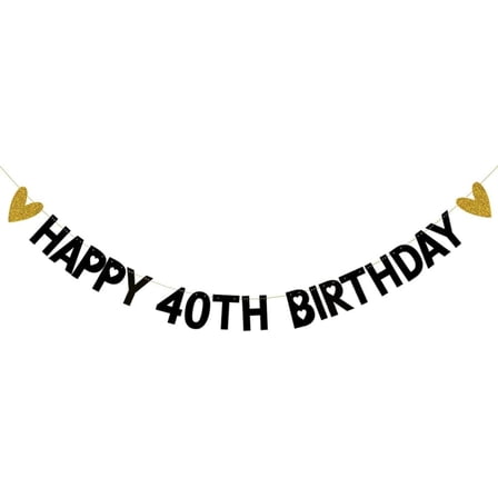 HAPPY 40TH BIRTHDAY Banner,Pre-Strung,Black Paper Glitter Party Decorations for 40 Years Old 40TH Birthday Party Supplies Letters Black