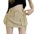 thumbnail image 1 of Aayomet Mini Jupes pour Femmes Taille Basse Jupe en Jean Courte (Kaki, TTG), 1 of 5