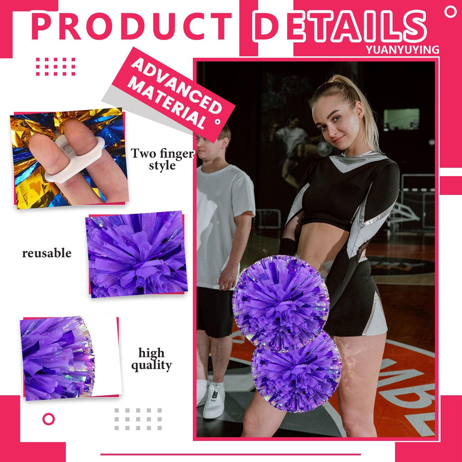 Cheerleading Pom Poms 14 Pcs with Finger Holes, Cheer Pom Poms for Dance and Sports Events, Cheerleading Poms for Team Spirit and Festivals, Matches