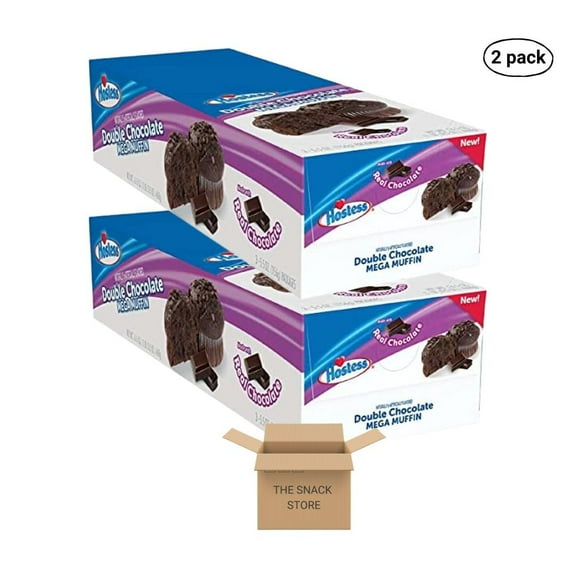 The Snack Store Bundle Hostess Mega Muffin Double Chocolate, 5 ounce, 2 Boxes of 3 Count, 6 Total Muffins!