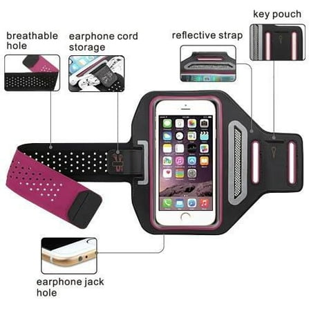 iPhone 6/7/8 Plus Universal Sports Armband for Active Wear Gym Sport Running Armband Pouch For Workout + Key Holder - Hot Pink