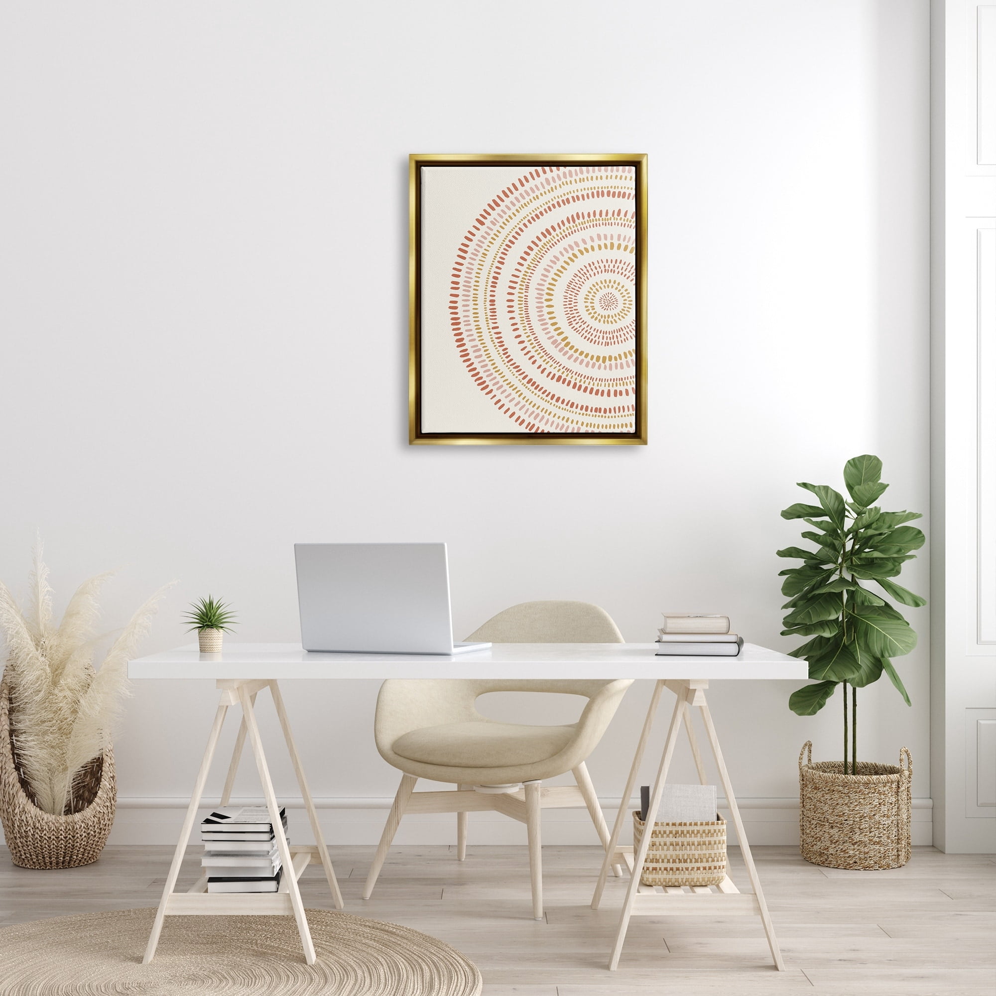 Stupell Industries Boho Circle Striped Pattern Abstract Red Yellow Tones Metallic Gold Framed Floating Canvas Wall Art, 24x30, by Nancy McKenzie